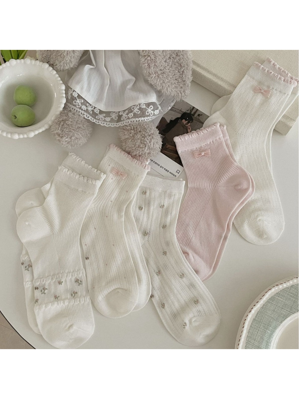 Rufia Ribbon Mesh Floral Mid Calf Socks product image