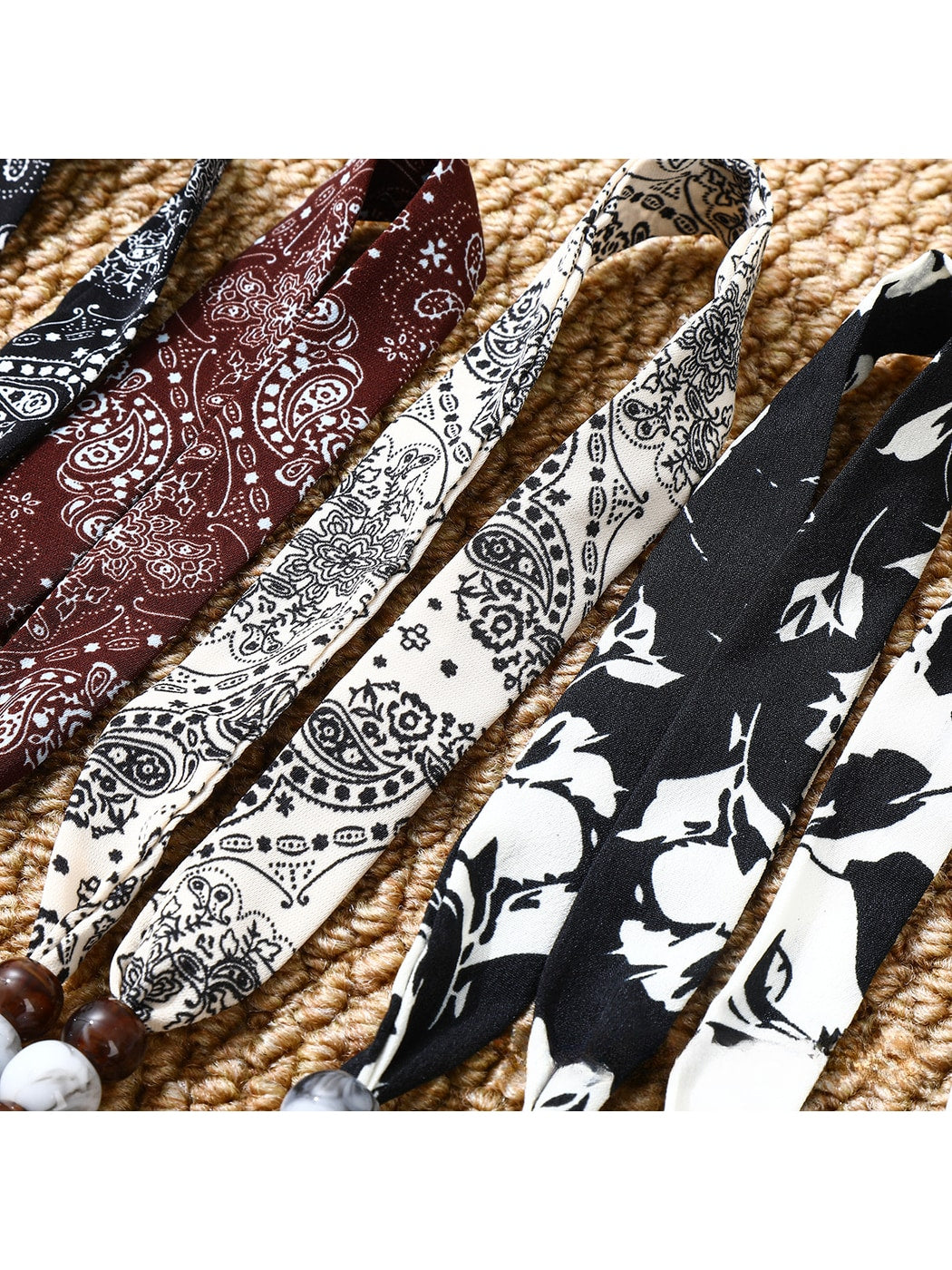 Scarvii - Retro Paisley Beaded Narrow Scarf