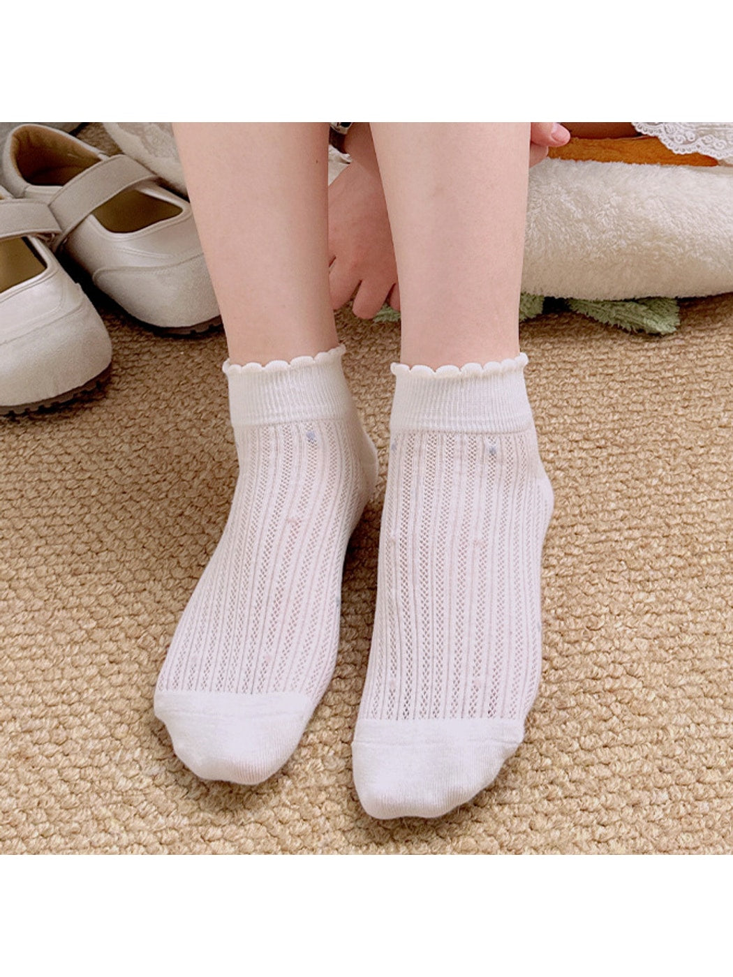 Rufia - Ribbed Dot Trim Women's Ankle Socks