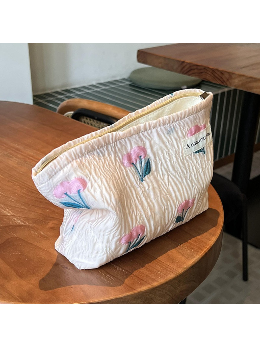 Cosbai – Tulip & Cherry Embossed Canvas Makeup Bag