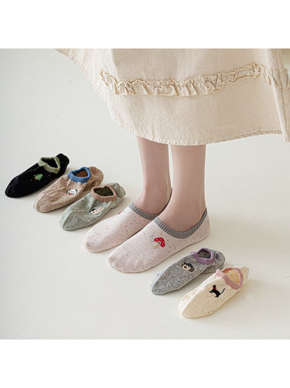 Pair of Rufia embroidered dot no show socks in light beige color