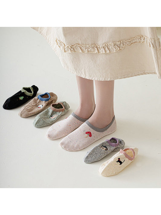 Pair of Rufia embroidered dot no show socks in light beige color