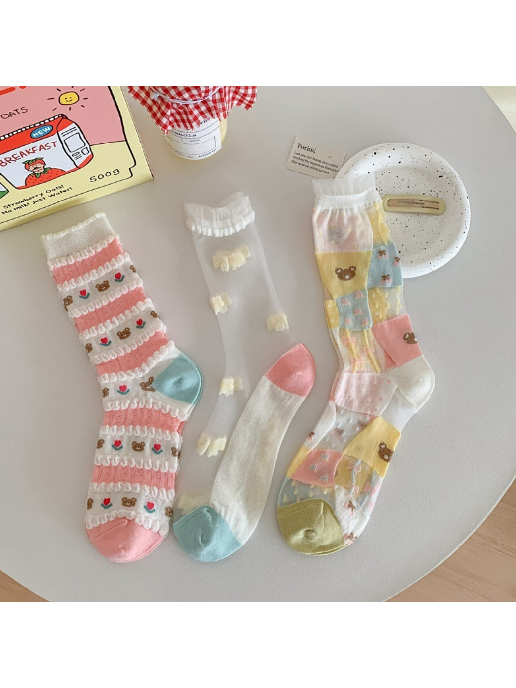 Rufia - Teddy Patchwork Sheer Crew Socks product image 1