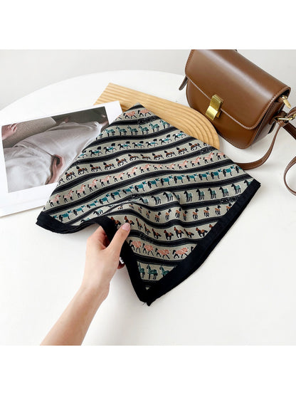 Scarvii - Stripe Animal Print Square Scarf