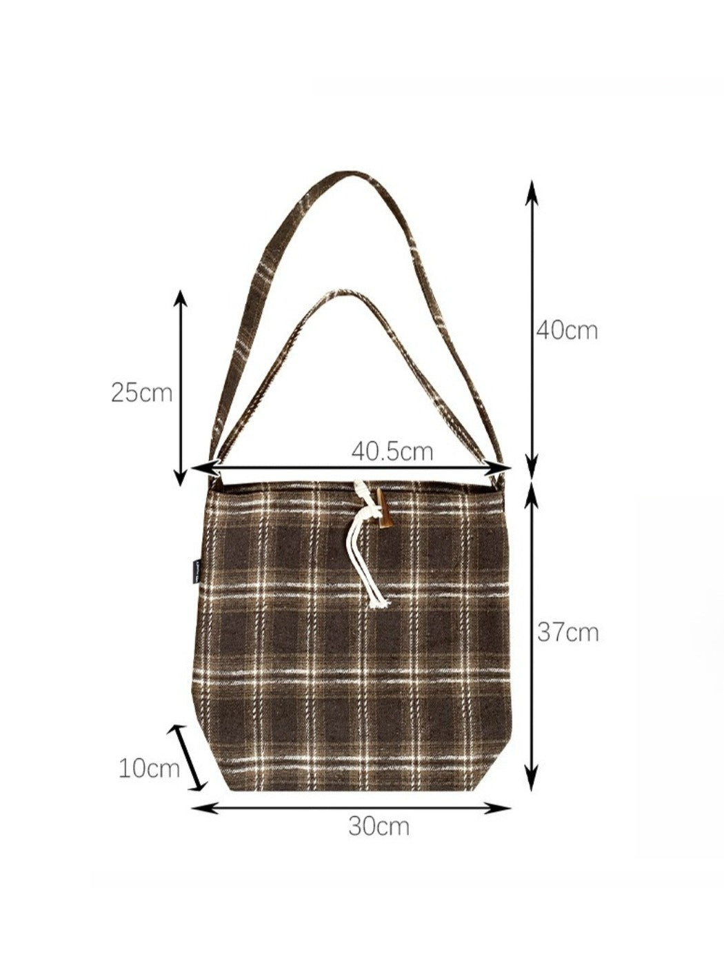 Cosbai – Vintage Plaid Tote with Knotted Detail