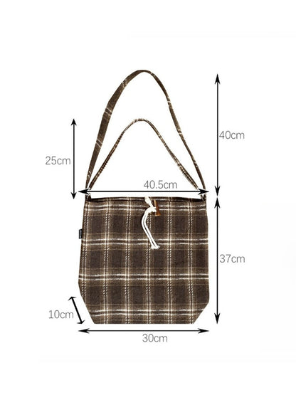Cosbai – Vintage Plaid Tote with Knotted Detail