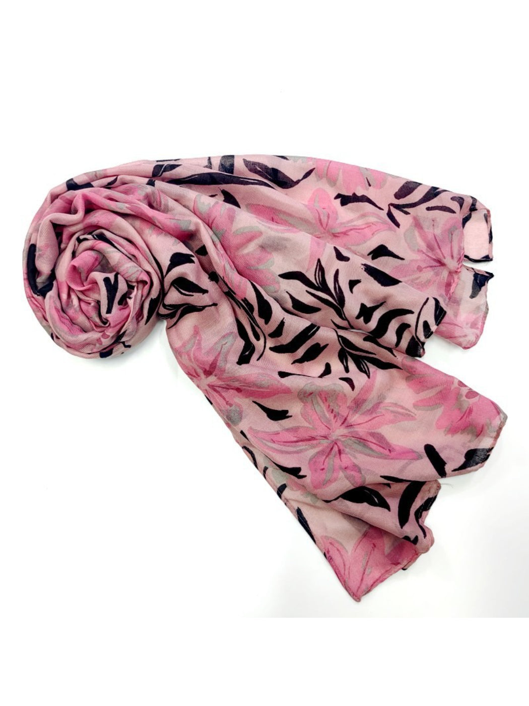 Scarvii - Pink Botanical Leaf Print Soft Scarf