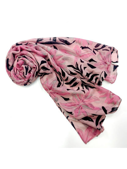 Scarvii - Pink Botanical Leaf Print Soft Scarf