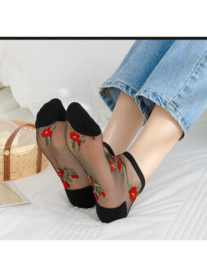 Rufia - Vintage Floral Sheer Crew Socks