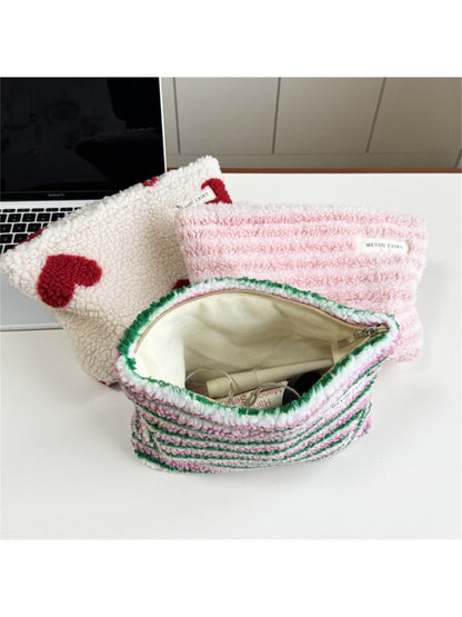 Cosbai - Plush Heart And Stripe Pouch