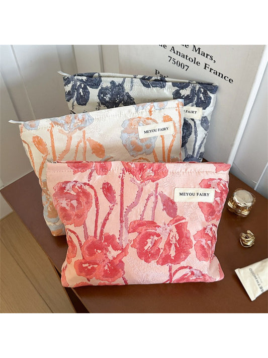 Cosbai Artistic Bloom Pattern Cosmetic Bag front view with floral design