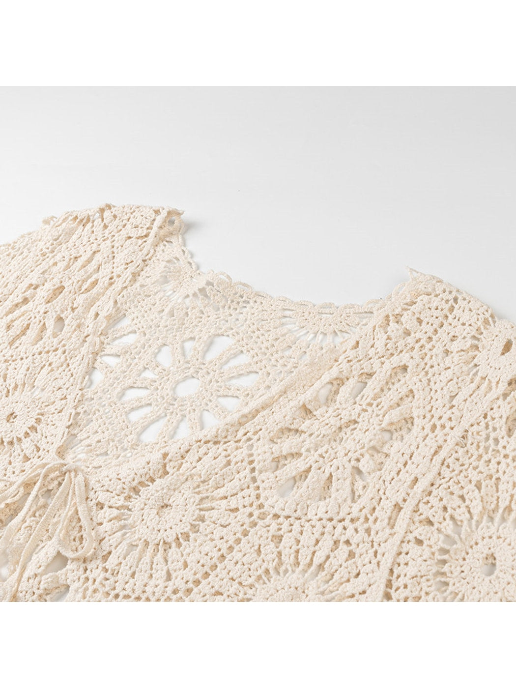 Crosa - Tie Front V Neck Knit Openwork Cardigan