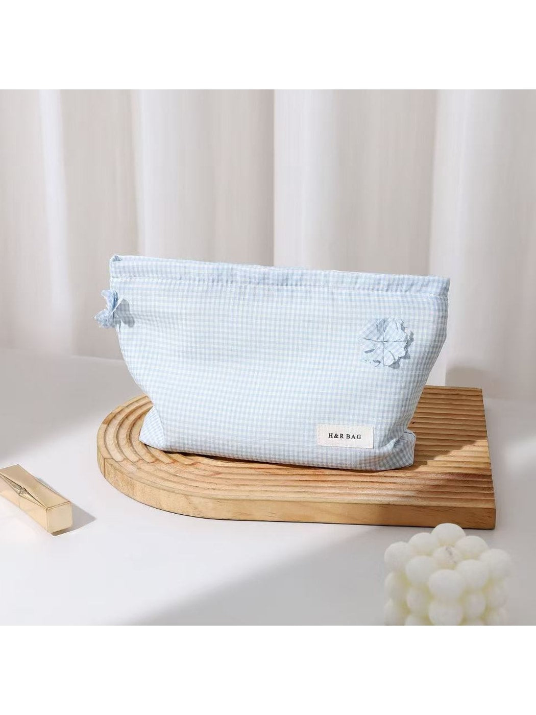 Cosbai - Floral Plaid Handheld Cosmetic Pouch Bag