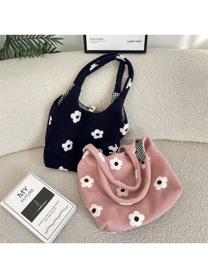 Cosbai - Plush Floral Pattern Shoulder Bag