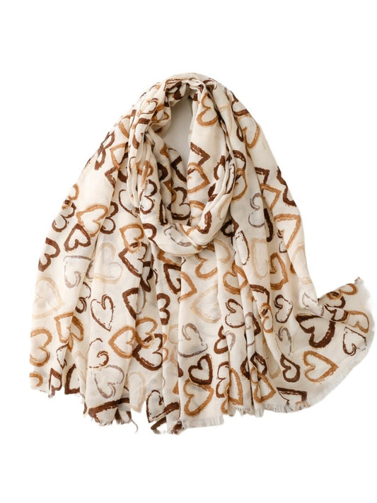 Scarvii - Elegant Heart Print Long Scarf - Thin & Playful