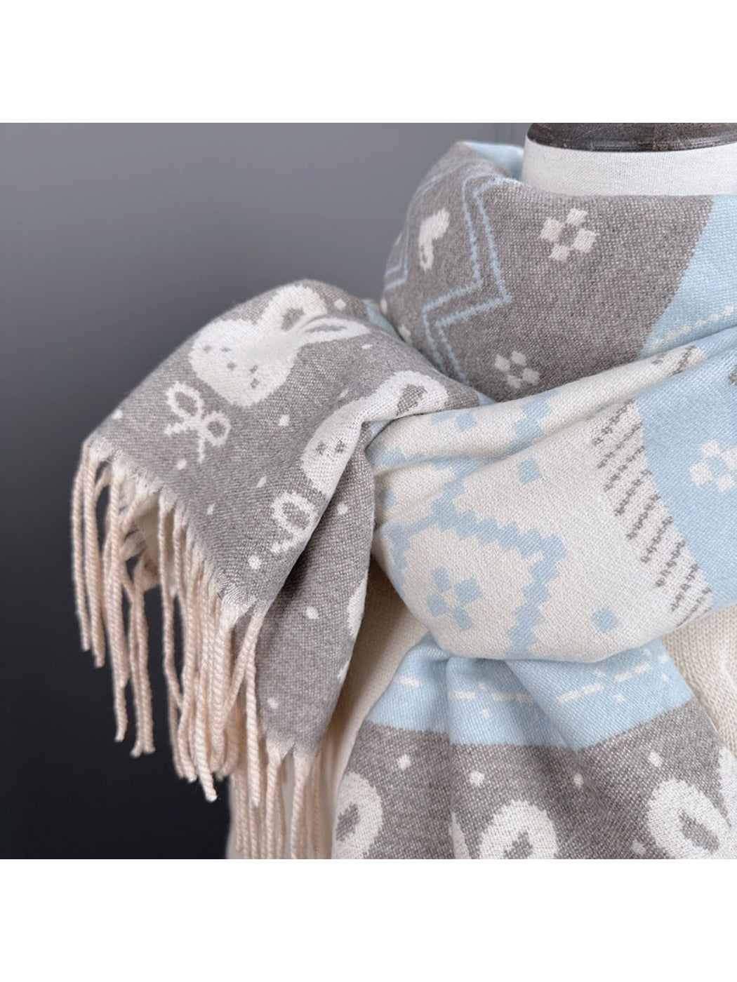 Scarvii - Cozy Bunny Motif Fringe Scarf
