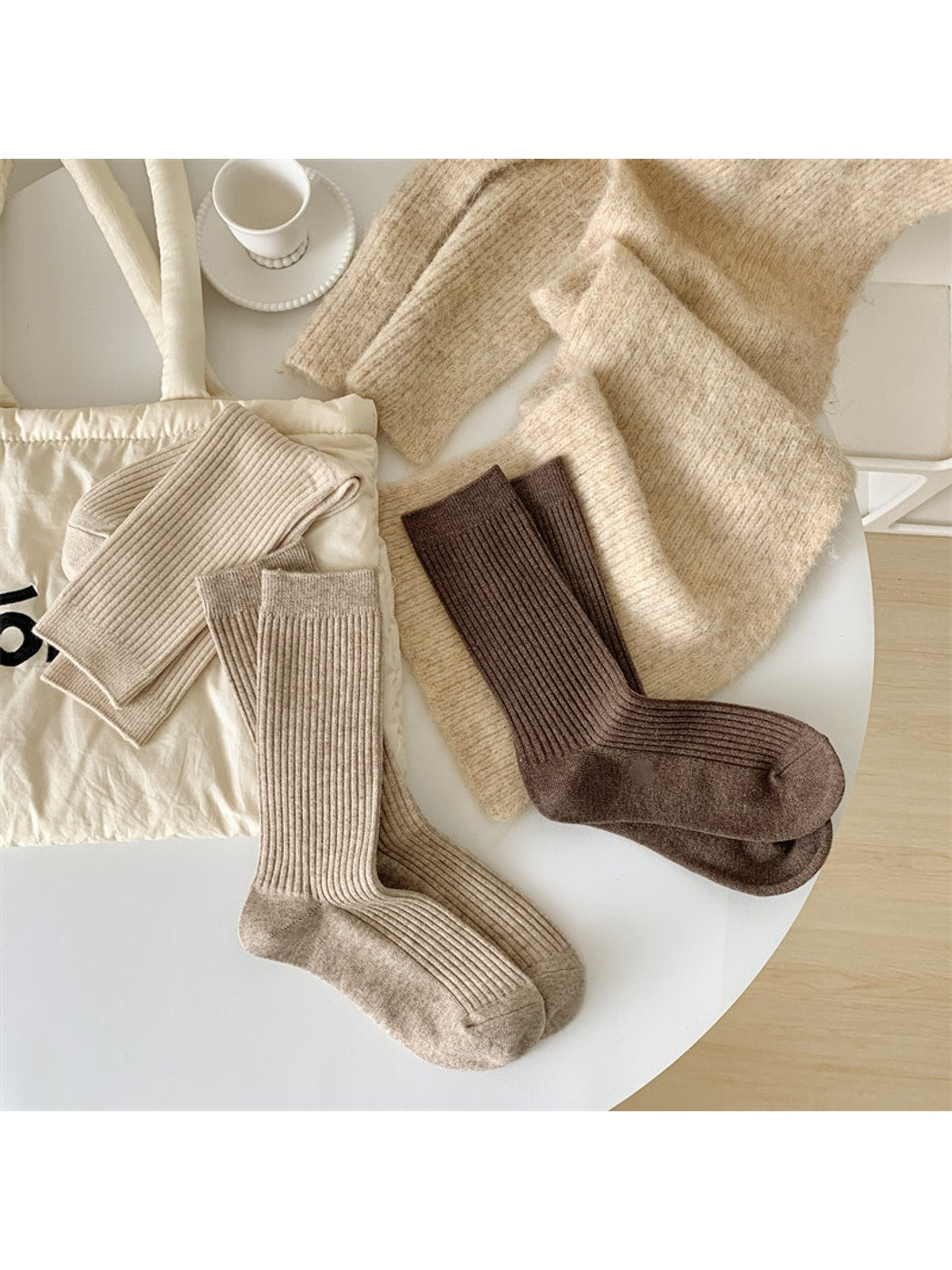Rufia - Classic Solid Ribbed Crew Socks
