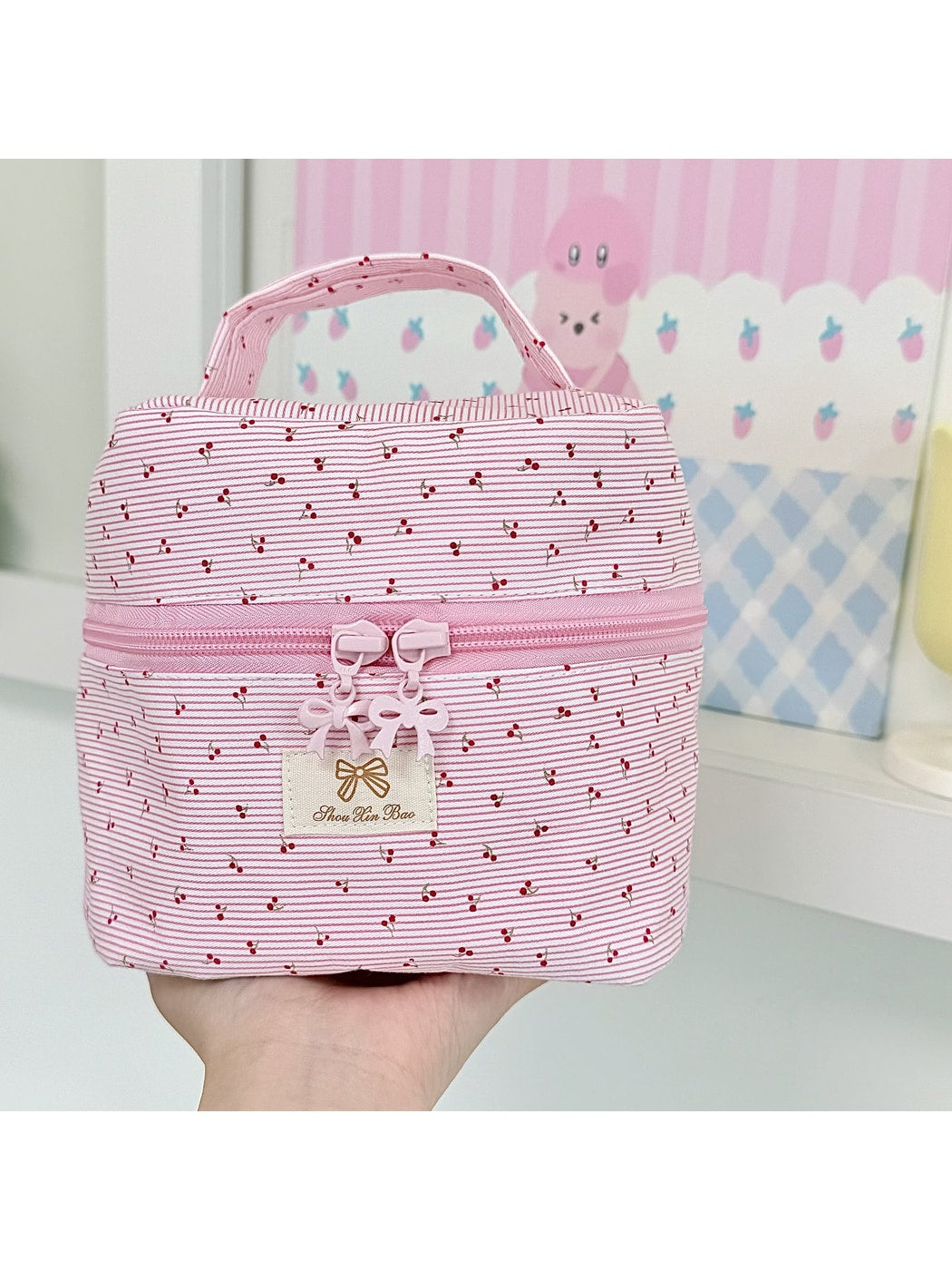 Cosbai - Cute Pink Floral Print Cosmetic Organizer Bag