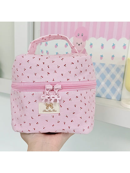 Cosbai - Cute Pink Floral Print Cosmetic Organizer Bag