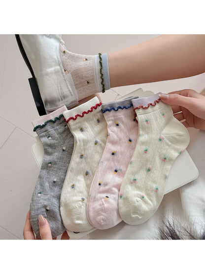 Rufia - Floral Contrast Trim Ankle Socks
