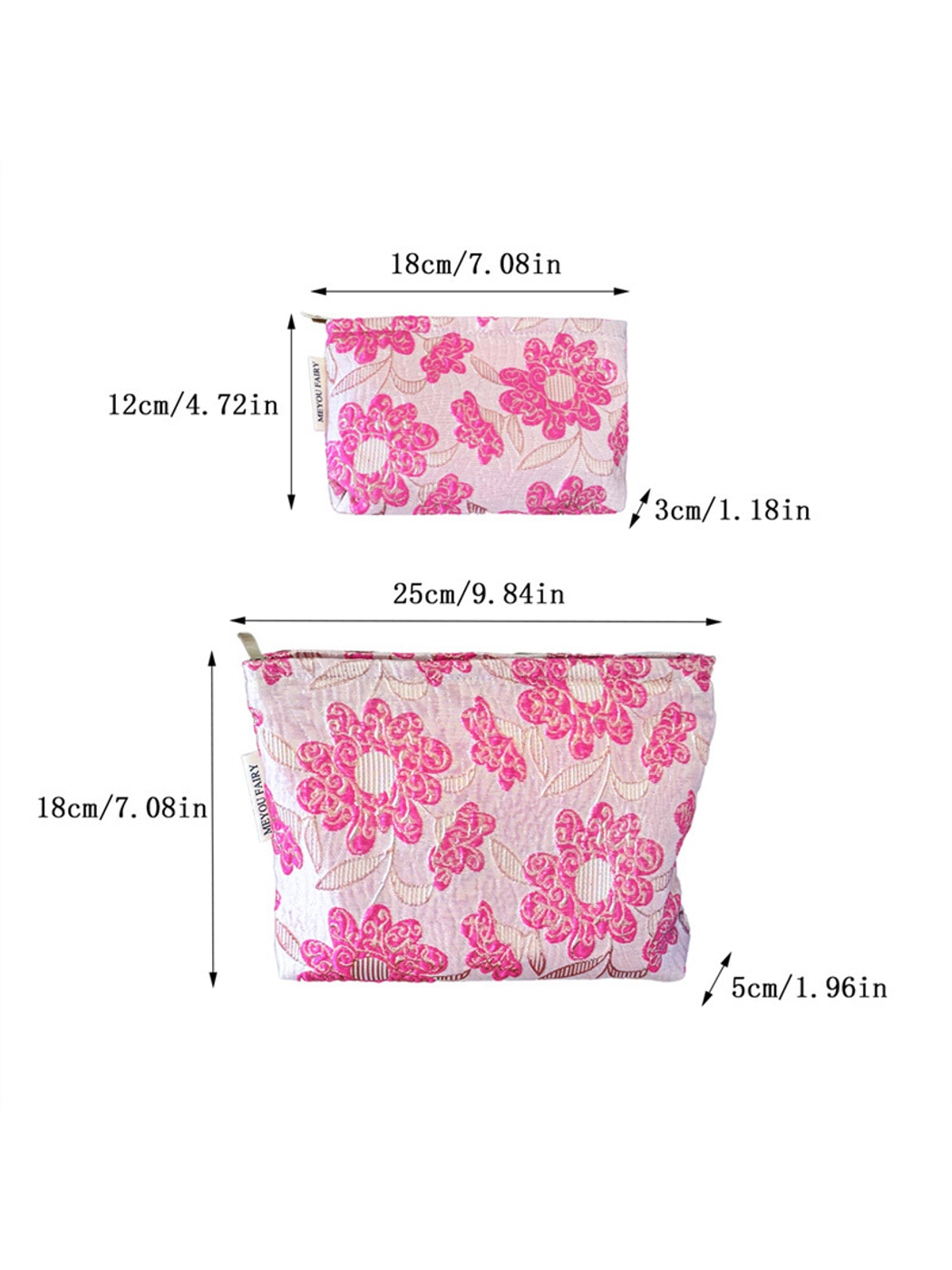 Cosbai - Raised Floral Zipper Makeup Bag