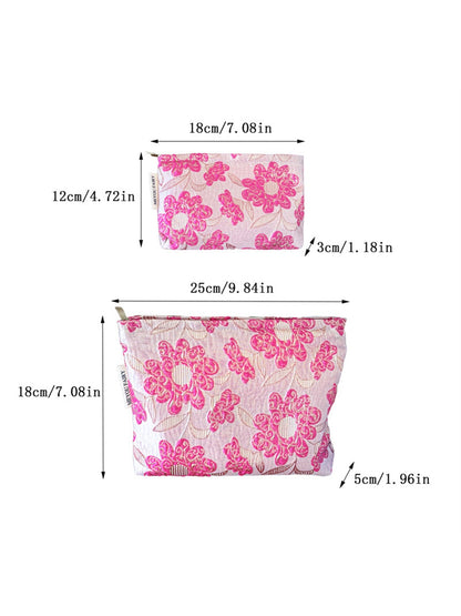 Cosbai - Raised Floral Zipper Makeup Bag