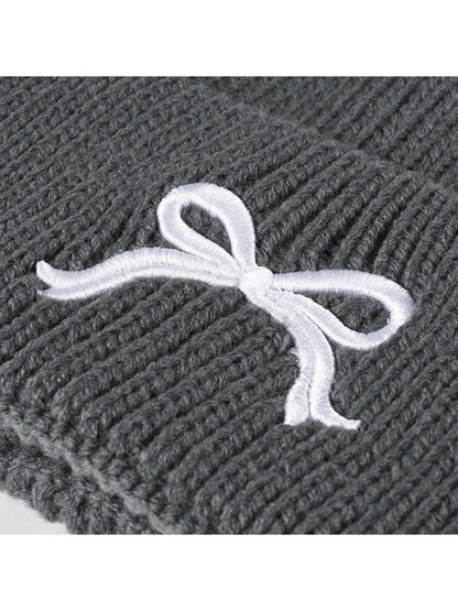 Haila - Bow Embroidered Cuffed Knit Beanie