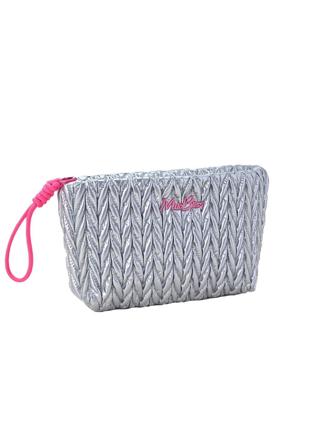 Cosbai - Shiny Quilted Cosmetic Pouch with Wristlet Strap