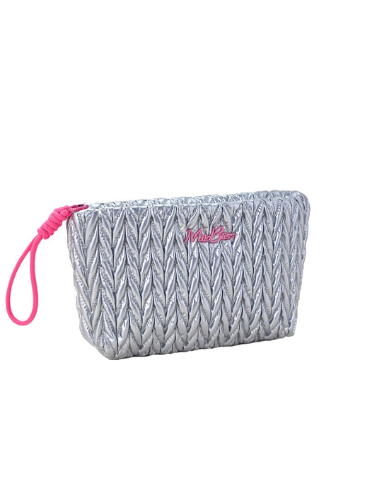 Cosbai - Shiny Quilted Cosmetic Pouch with Wristlet Strap