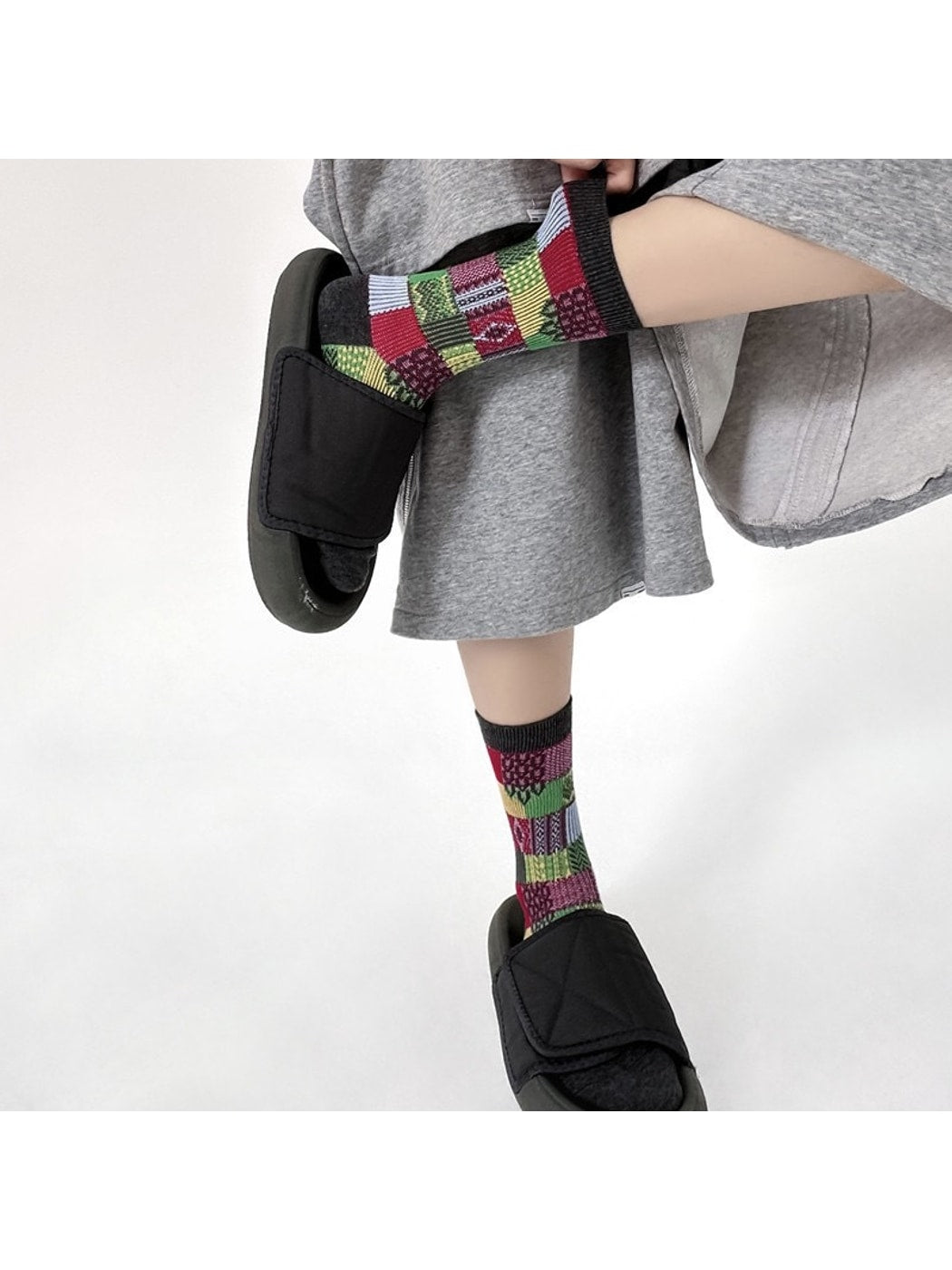 Rufia - Patchwork Plaid Pattern Casual Crew Socks