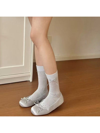 Rufia - Soft Lace Knit Bow Crew Socks