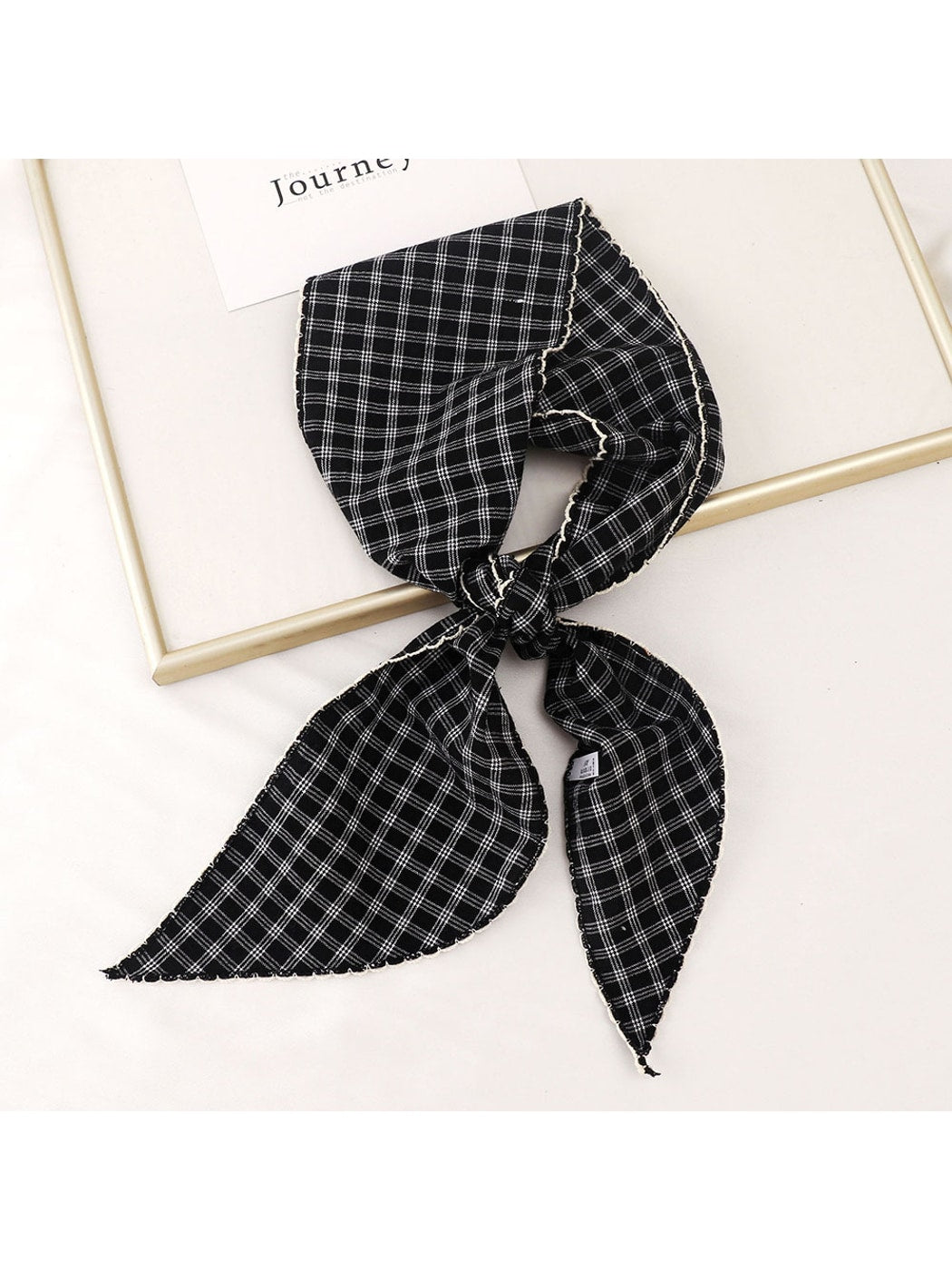 Scarvii - Checked Print Long Narrow Neck Scarf