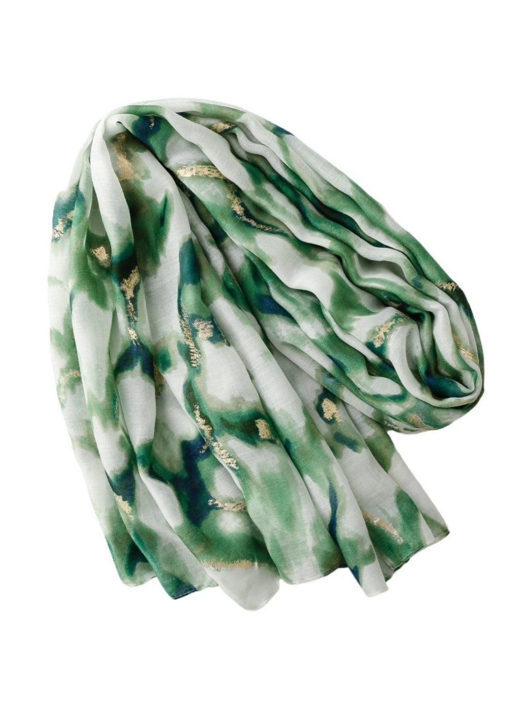 Scarf loosely wrapped around a mannequin neck emphasizing the marble pattern