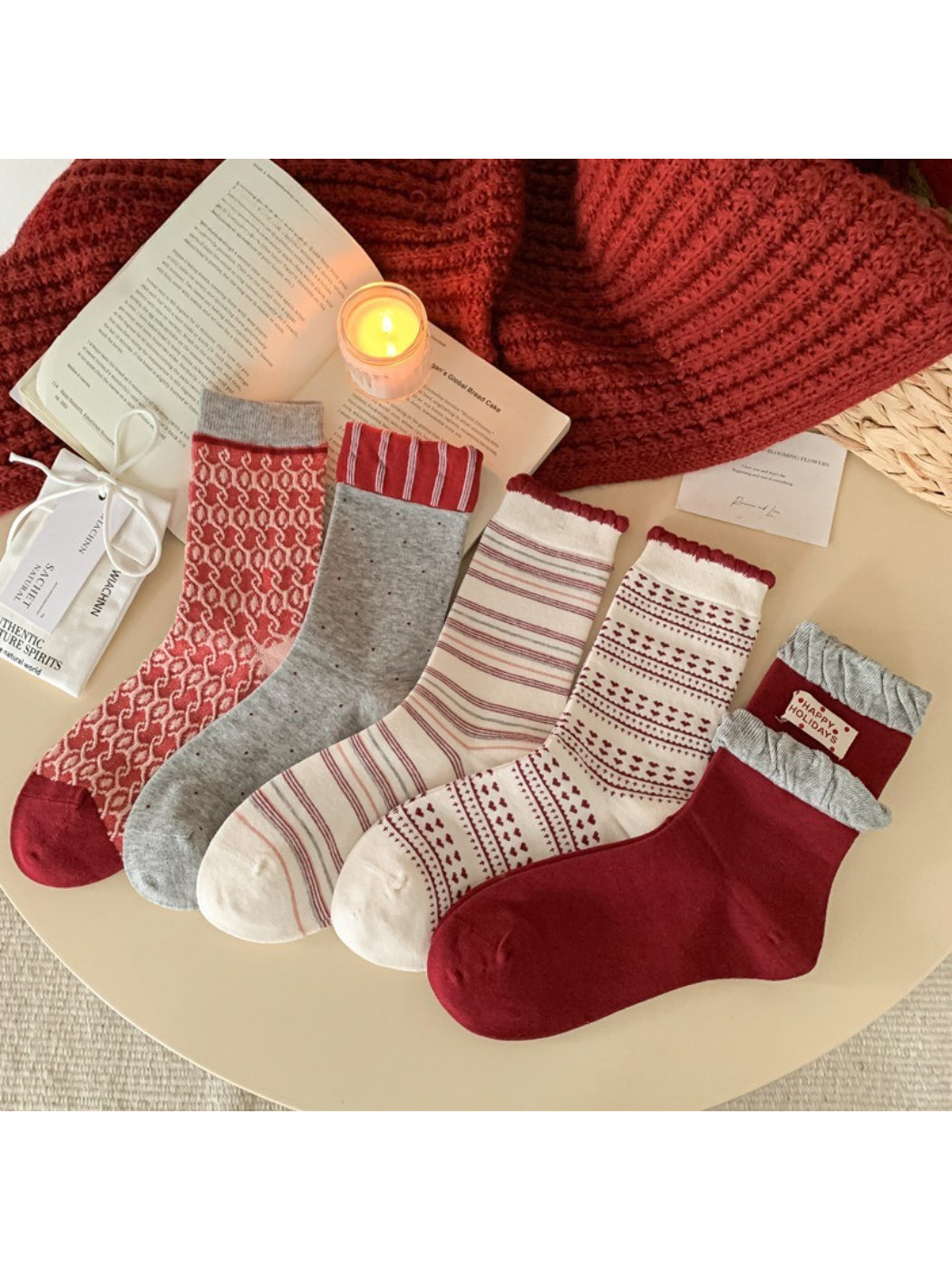 Rufia - Red Pattern Mix Crew Socks