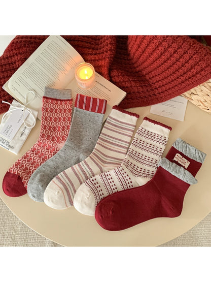 Rufia - Red Pattern Mix Crew Socks