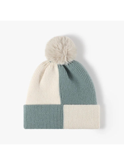 Haila - Colorblock Fleece-Lined Pom-Pom Beanie