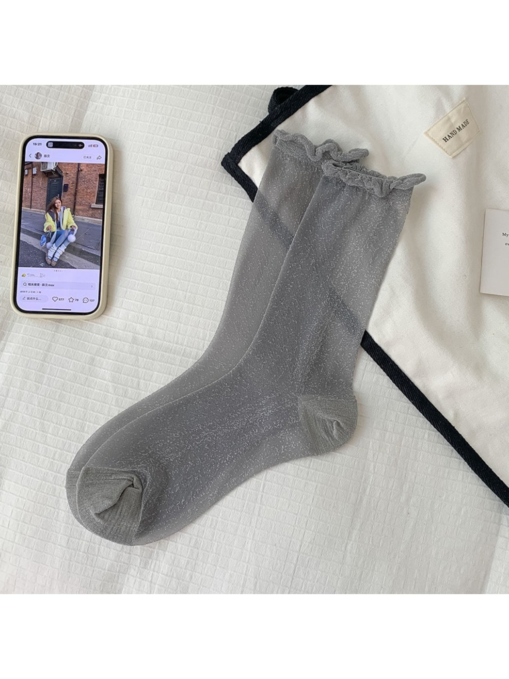 Rufia soft sparkle everyday crew socks packaging with branding visible