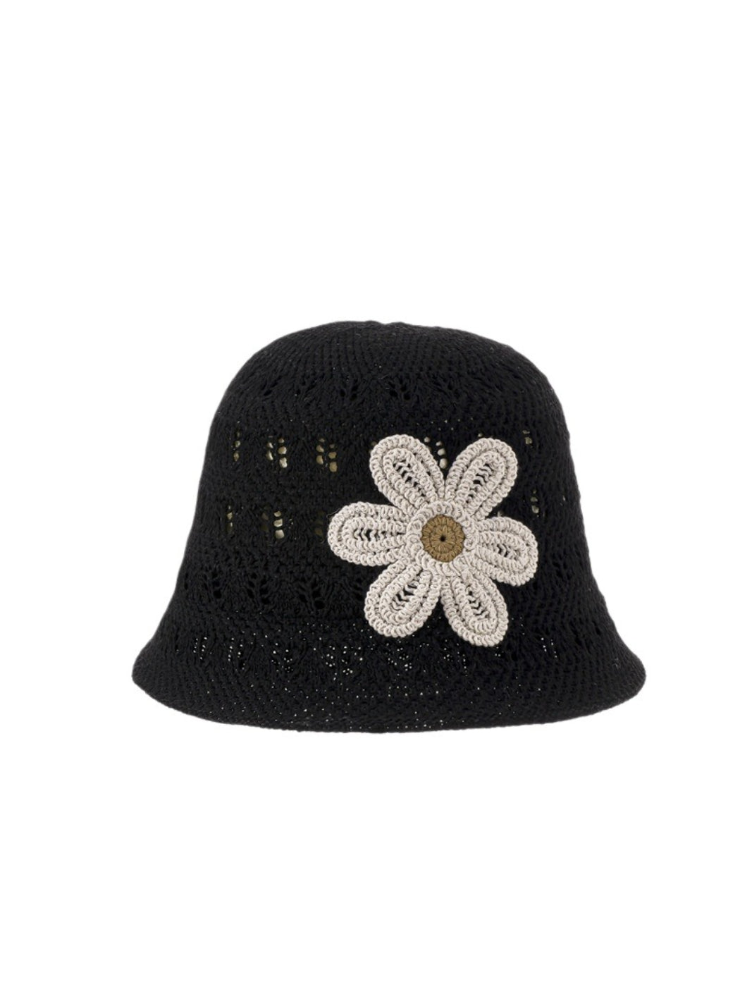 Haila open weave flower hat displayed on a white background showing front view