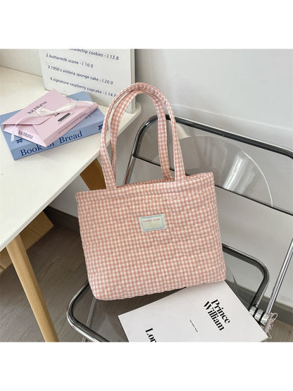 Cosbai - Tote Bag with Heart & Plaid Pattern