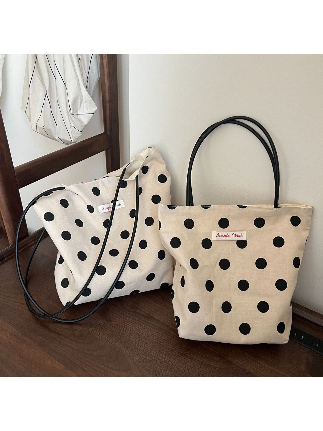 Cosbai - Minimal Dot Print Tote Bag