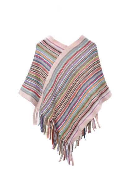 Scarvii – Striped Fringe Knit Shawl