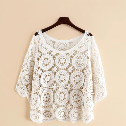 Crosa - Floral Crochet Lace Open-Knit Top Blouse