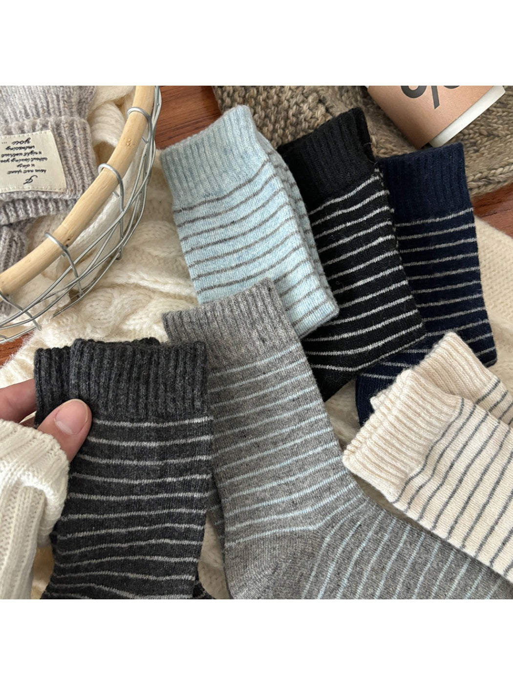 Rufia - Cozy Thin Stripe Crew Socks
