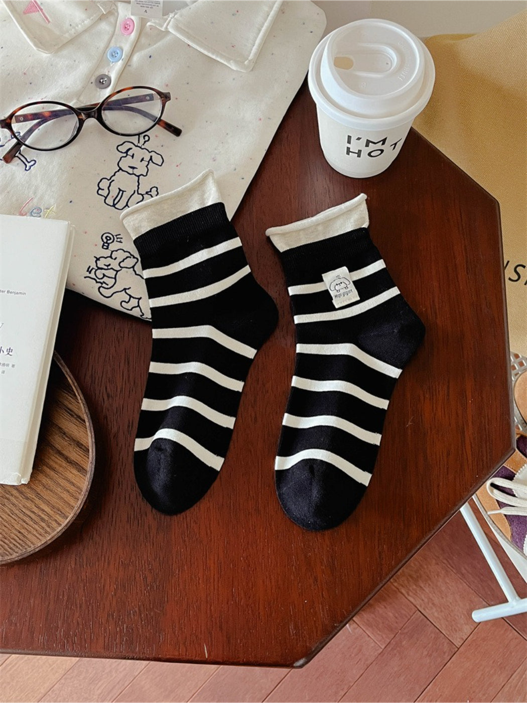 Rufia - Classic Fold Cuff Stripe Crew Socks