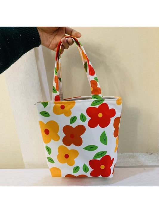 Cosbai - Water Resistant Small Tote Bag with Floral Patterns