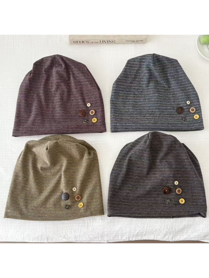 Haila - Button Detail Heathered Slouch Beanie