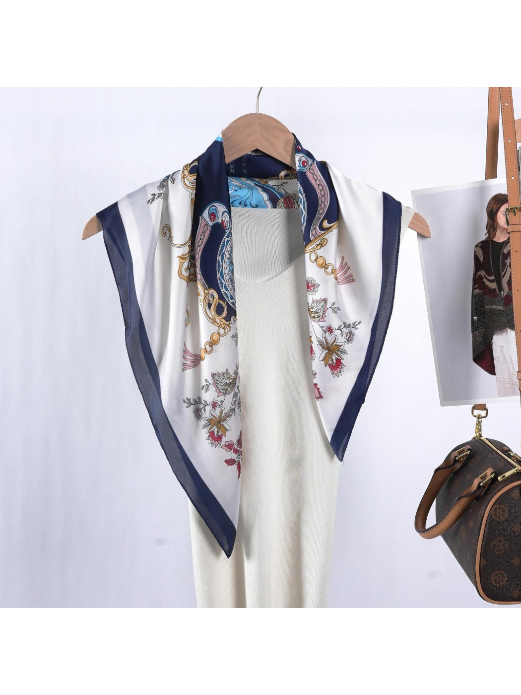 Scarvii - Vintage Jewelry Print Square Scarf