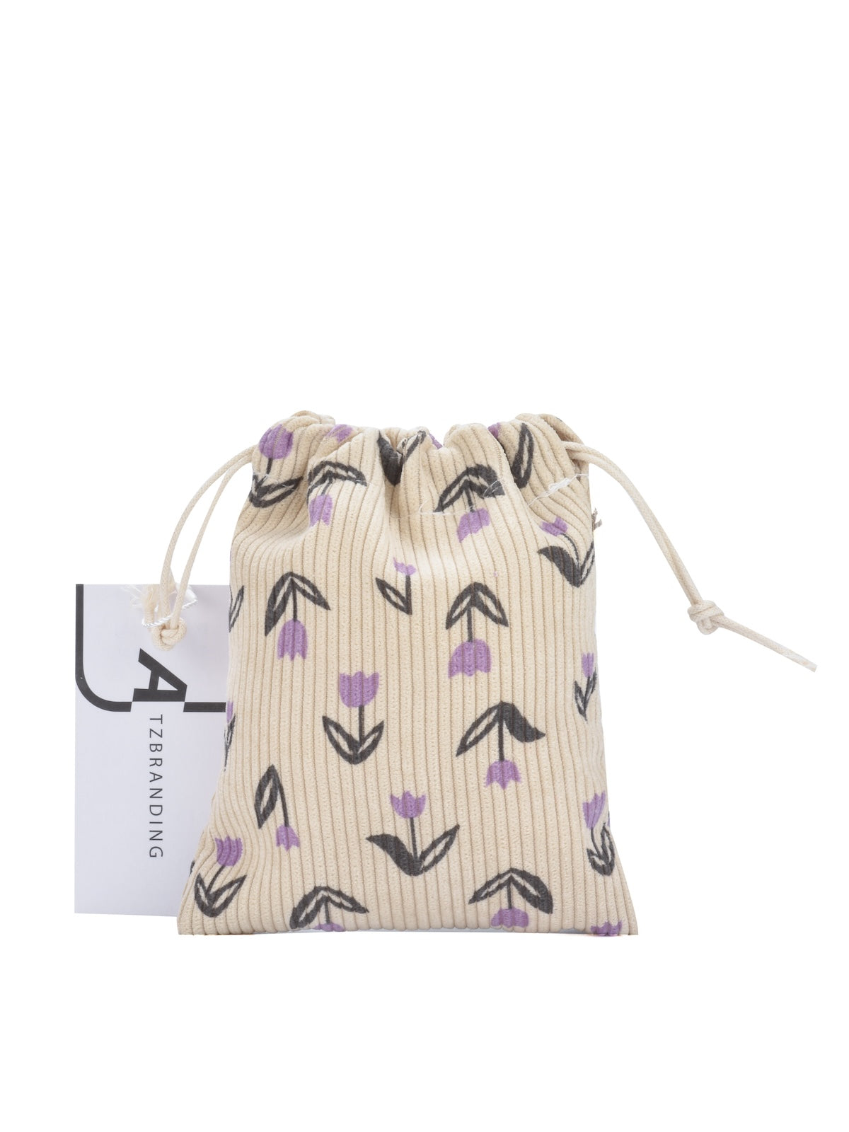 Cosbai - Floral Corduroy Drawstring Pouch