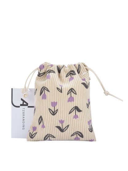 Cosbai - Floral Corduroy Drawstring Pouch