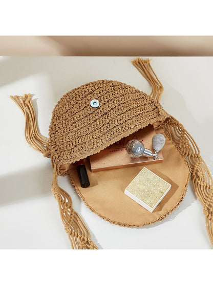 Cosbai - Floral Fringe Straw Crossbody Bag - image 6